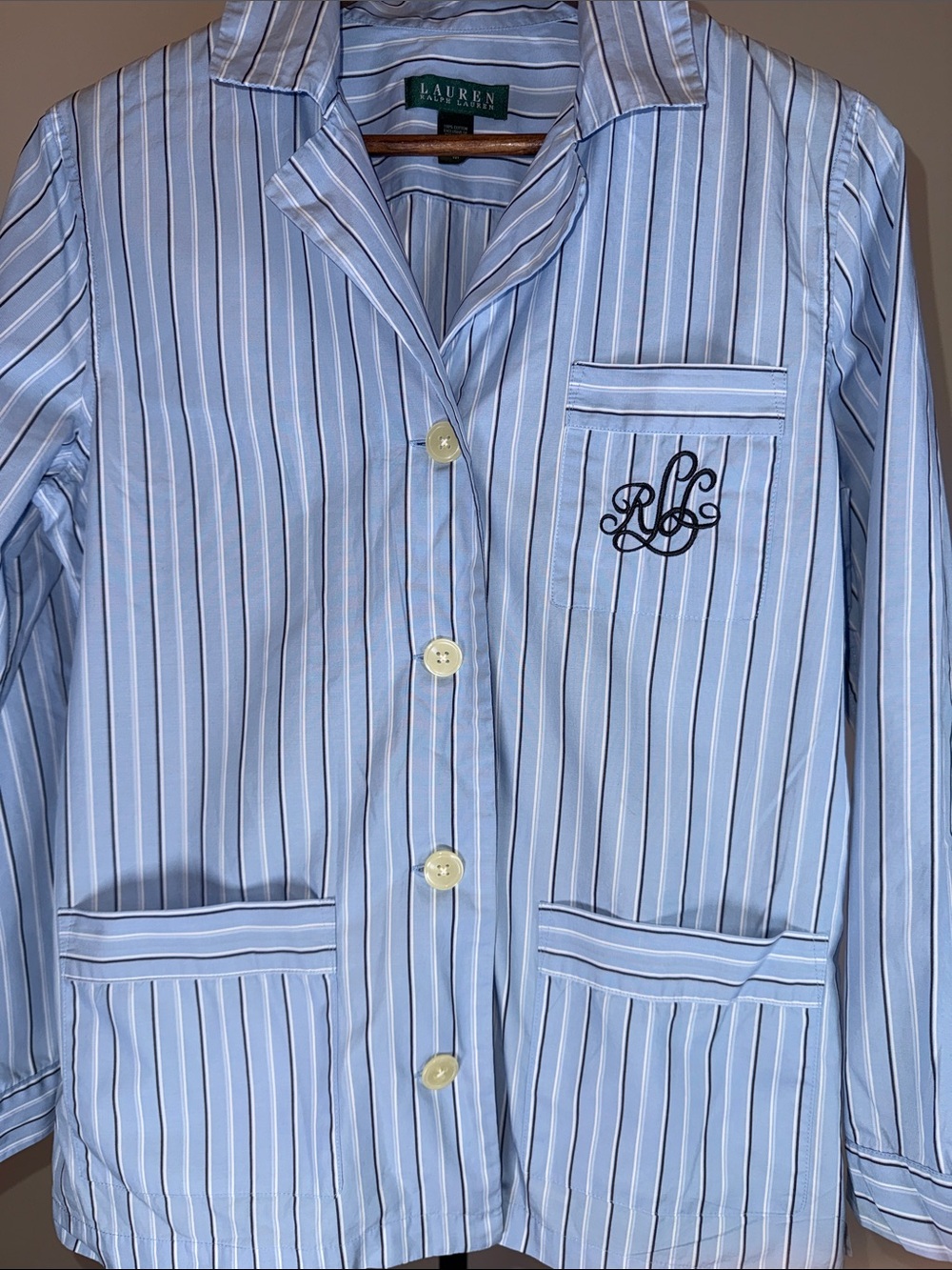 Lauren Ralph Lauren Blue Striped 100% Cotton Pajama Set | Size M - Picture 6 of 13